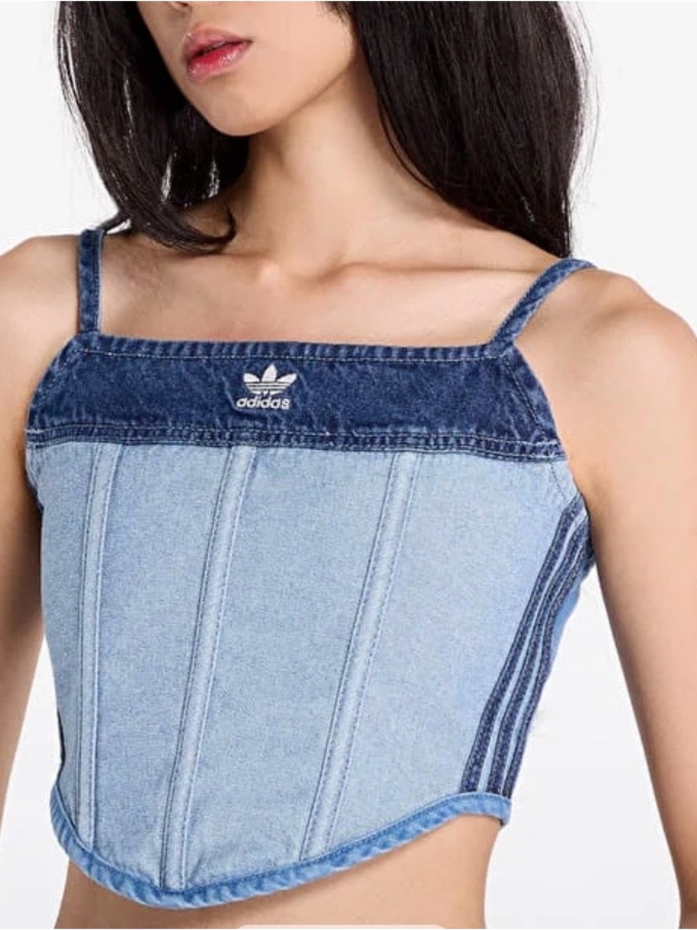 adidas x KSENIASCHNAIDER Denim Corset Top Womens Patchwork Slim Fit MSRP US8